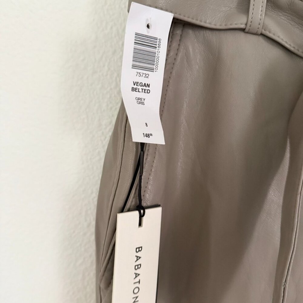 NWT Aritzia Babaton Tie Waist Grey Vegan Leather Cropped Pants Size 8 - Picture 4 of 9